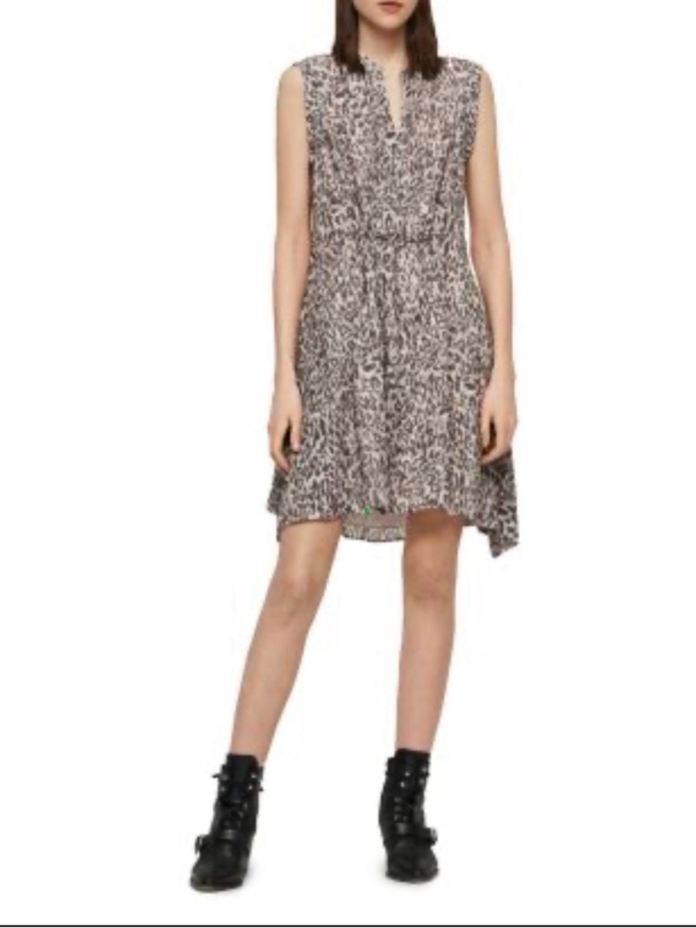 AllSaints Neutral Animal Print Tie-Waist Midi Dress